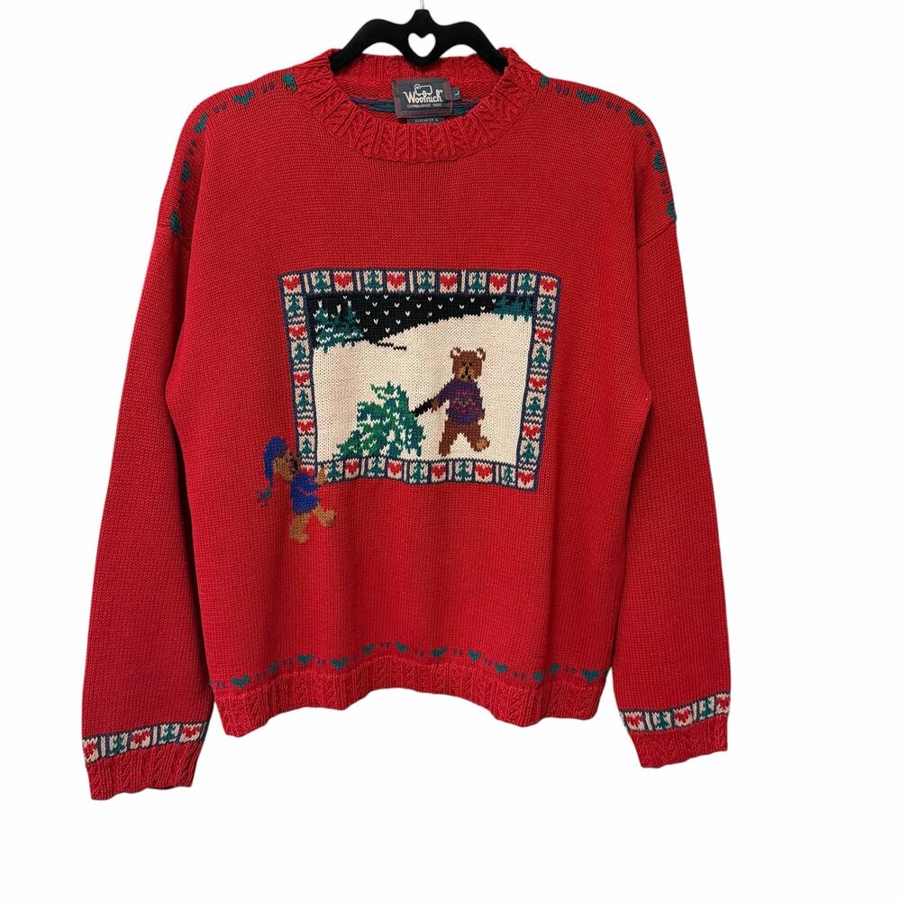 Vintage Woolrich Teddy Bear Knit Holiday Sweater Large Festive Grannycore 80s